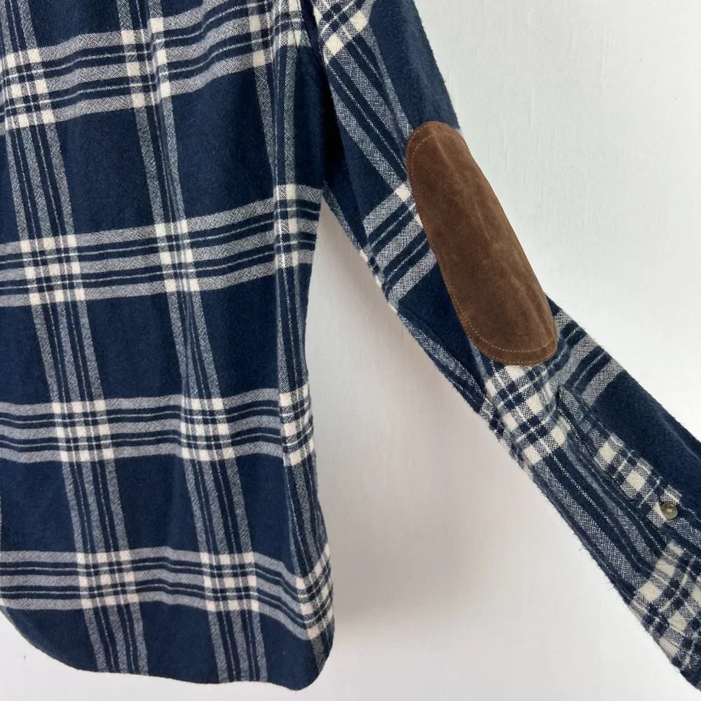 J. Crew Blue Plaid Flannel Buttondown Shirt w/ Elbow Patches Size Small S A964 - Picture 12 of 12